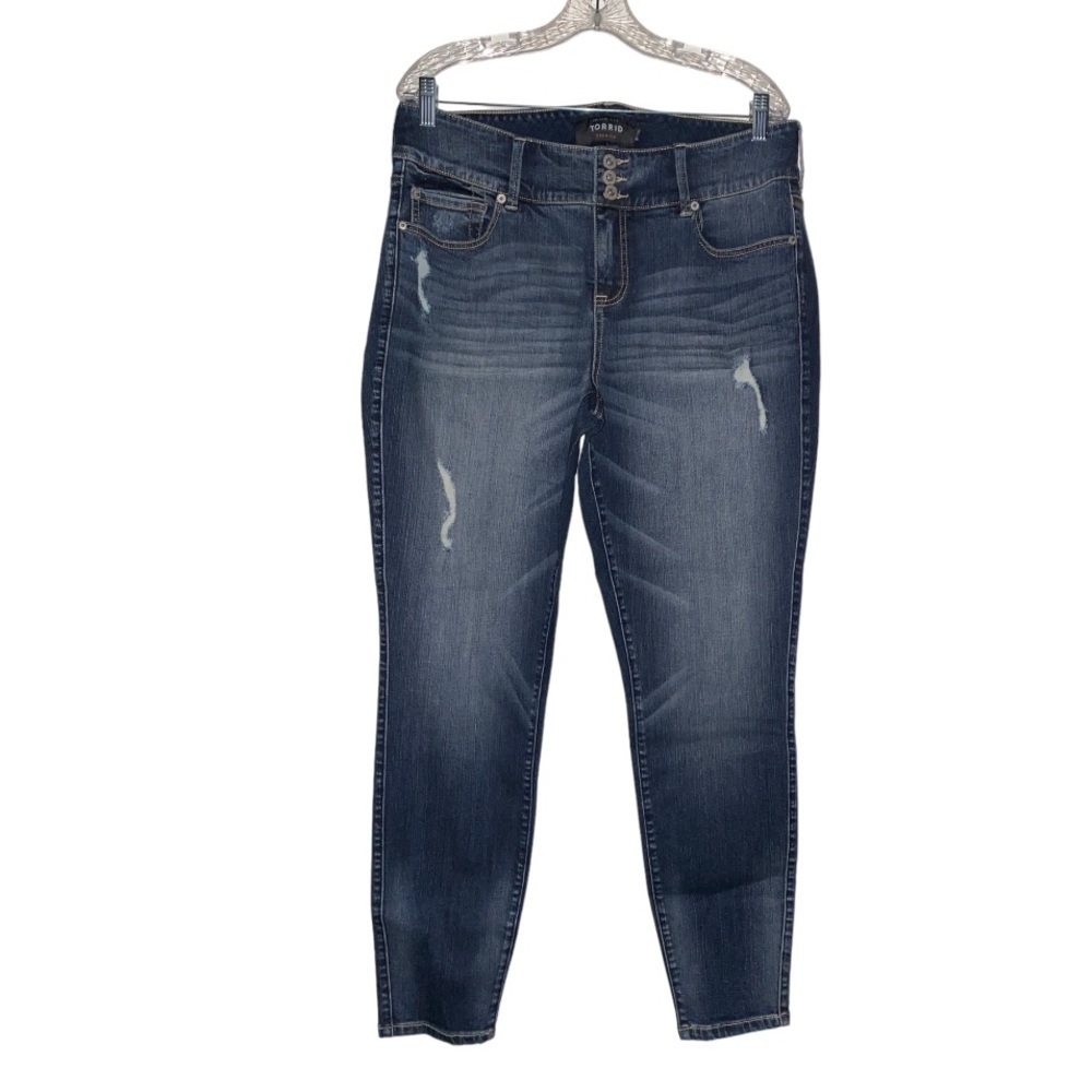 Torrid Jeans‎ Women 18R Blue Wash Mid Rise Distressed Jegging Stretch Denim